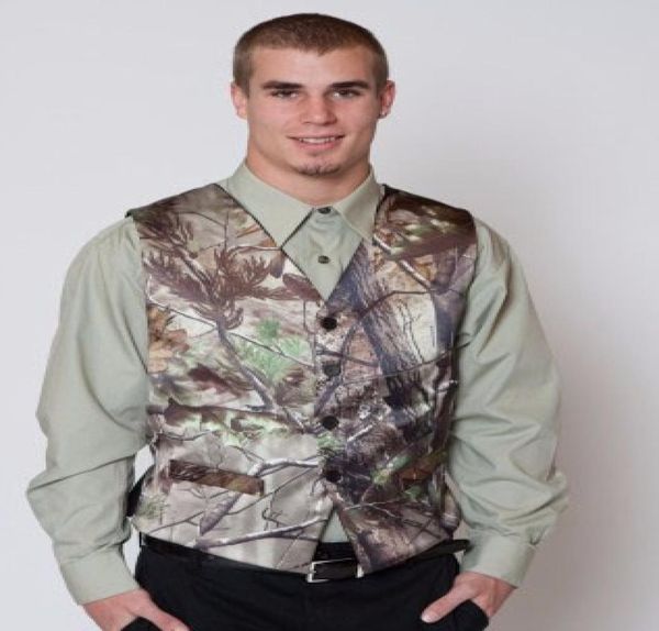 

2019 camo printed groom vests wedding vests realtree spring camouflage slim fit mens vests custom made plus size1101282, Black