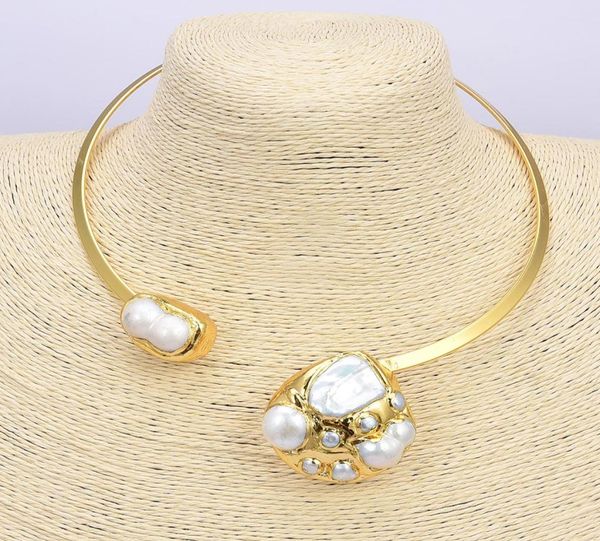 

guaiguai jewelry natural white keshi pearl 24 k yellow gold plated choker necklace handmade for women real jewlery lady fashion je4452065, Silver