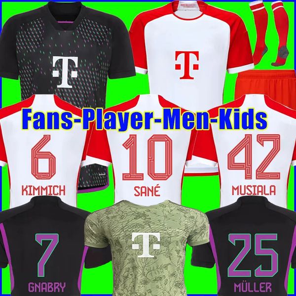 

musiala soccer jerseys de ligt 23 24 player version child kits mane sane hernandez bayerns munich gnabry goretzka muller davies kimmich foot, Black;yellow