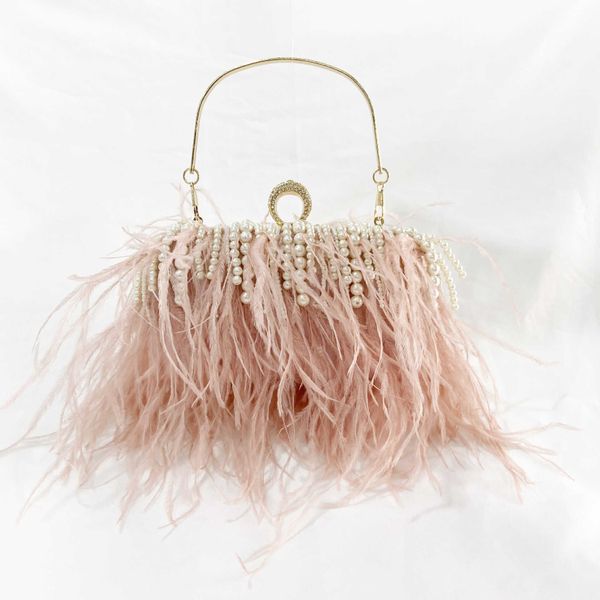 

evening bags 2023 new ostrich hair dinner bag celebrity fur holding banquet bag pearl chain feather 230804