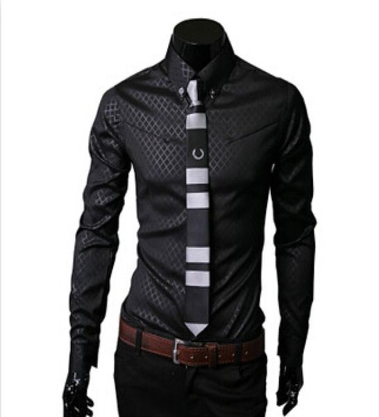 

fashion men slim business blouse cotton mens designer clothes turndown collar tommis shirts fashion obscure argyle dress shirt3342720, White;black