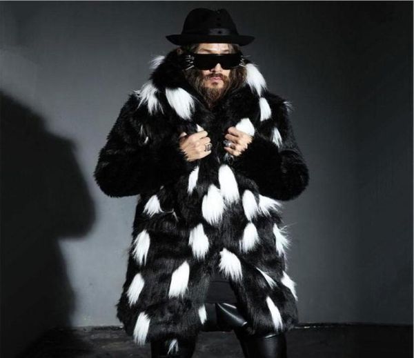 

men039s leather faux winter fashion men fur coat slim fit jacketcasual hooded splice long overcoat section plus size s4xl7847210, Black
