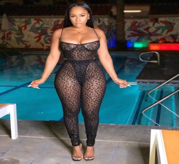 

bkld fashion women matching sets sleeveless bodysuits womens outfits mesh sheer leopard printed two piece set and pants2149768, Gray