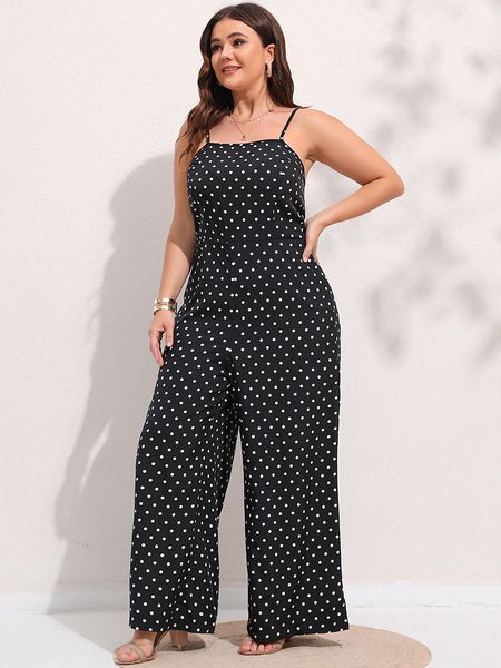 

women's plus size pants finjani polka dot wide leg cami jumpsuit sleeveless spaghetti strap fashion elegant long 230804, Black