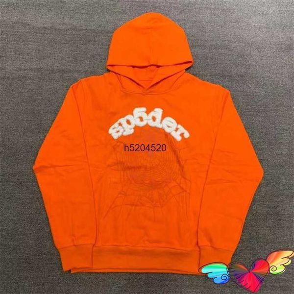 

men's and women's hoodies sweatshirts sweatpants fashion brand sp5der 55555 2023 orange red young thug spider white web pullovers, Black
