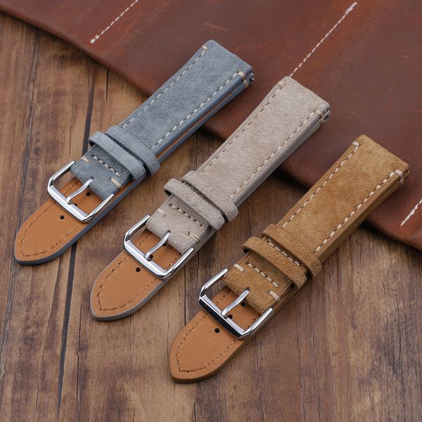 

watch bands genuine suede leather vintage straps handmade velvet band 18mm 20mm 22mm 24mm replacement strap 230803, Black;brown