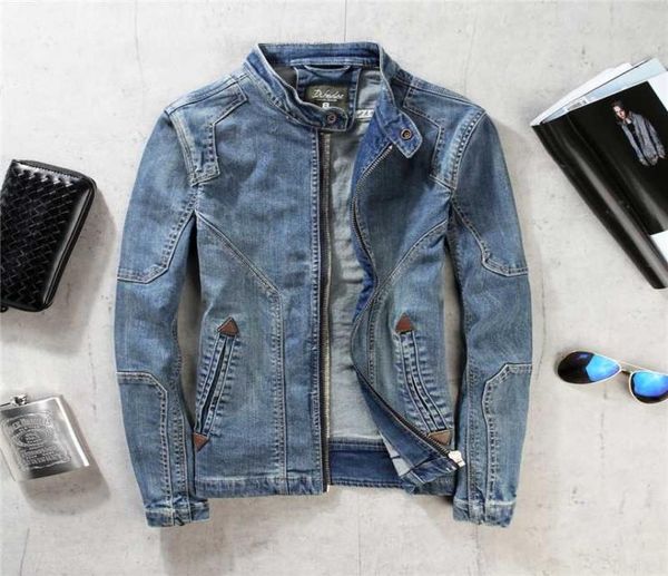 

2020 spring autumn men039s denim jacket casual stand collar denim jacket men039s slim retro jeans short8622313, Black;brown