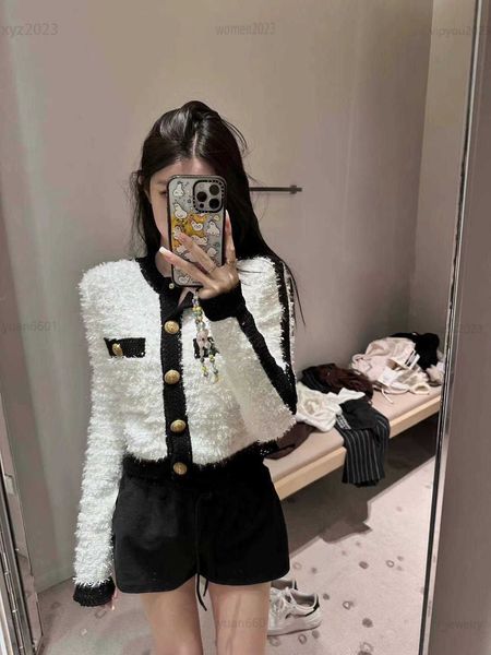 

designer women clothes girl sweater plush design single breasted cardigan  pocket decoration knit luxurious aug02, White