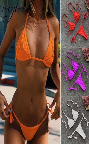

women bikini set swimsuit solid ring decoration g string bathing suit micro bikinis push up beachwear bodysuit swimwear4025088, White;black