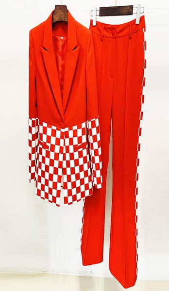

spring suits red stitching plaid blazer and flare pants2839853, White;black