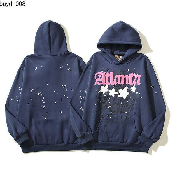 

men's hoodies sweatshirts sp5der 555 atl spider web star letter hoodie for men and women, Black