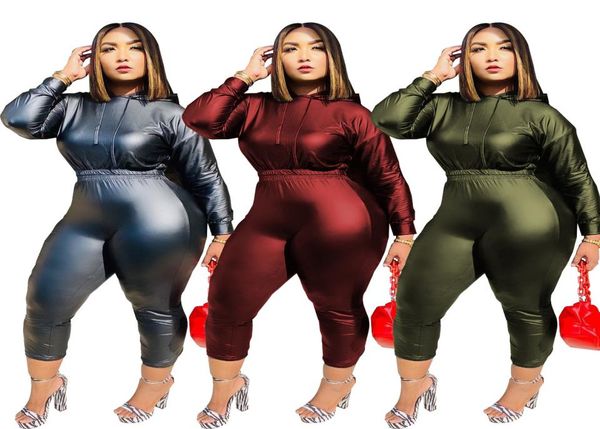 

stunning pu leather pants sets elegant women long sleeves hooded and pants fashion lady party nightclub office lady outfits3879811, Gray