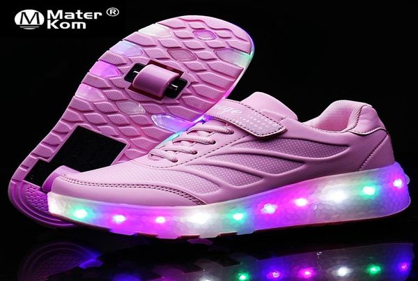 

size 2843 luminous roller sneakers for kids girls usb rechargeable led skate shoes with double wheels for children with lights y27850072, Black