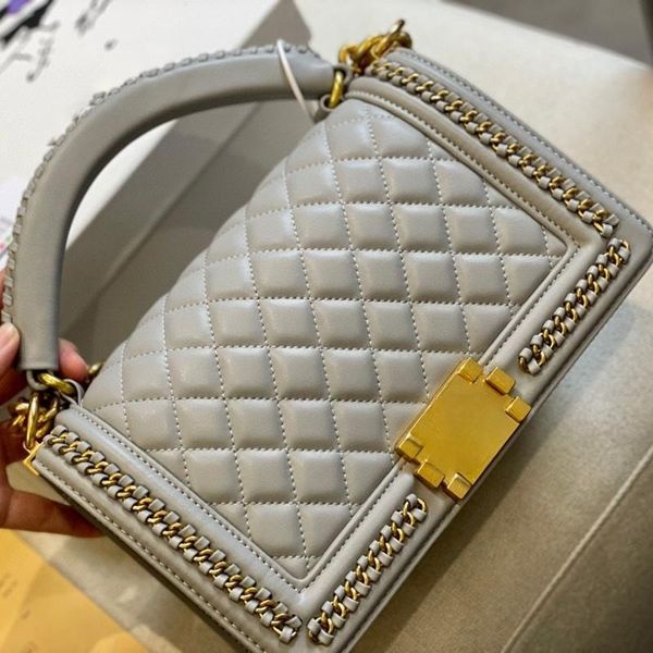 

cc bag caviar boy designer bag handbag shoulder bag sling side bag calfskin silver gold tone metal adjustable chain purse metal lock gabriel
