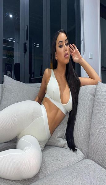 

women039s two piece pants sleeveless vneck crop leggings 2 pieces set summer women fashion streetwear outfits sportswear 2836569, White