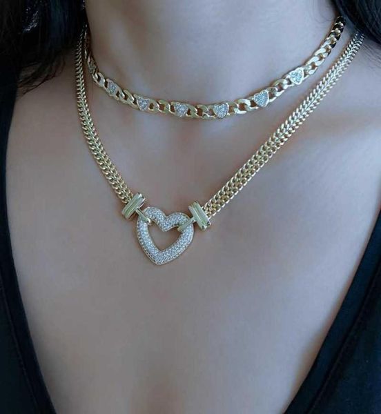 

fashion gold cuban link chain choker necklace love heart punk silver color cubic zirconia collar necklace for women jewelry gift x7180010