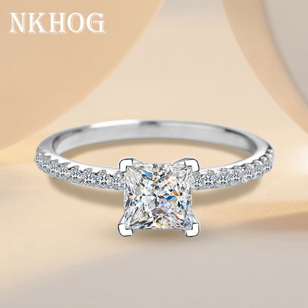 

wedding rings real 1ct 2ct princess square for women sparkling diamond engagement band s925 silver plated pt950 gra 230804, Slivery;golden