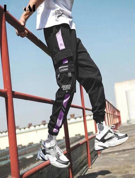 

men multipocket harem hip pop pants trousers streetwear sweatpants hombre male casual fashion cargo men jogger pant4914459, Black