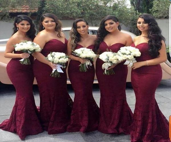 

burgundy dubai mermaid lace bridesmaids dresses 2020 strapless backless maid of honor wedding guest party gowns custom plus size6504876, White;pink