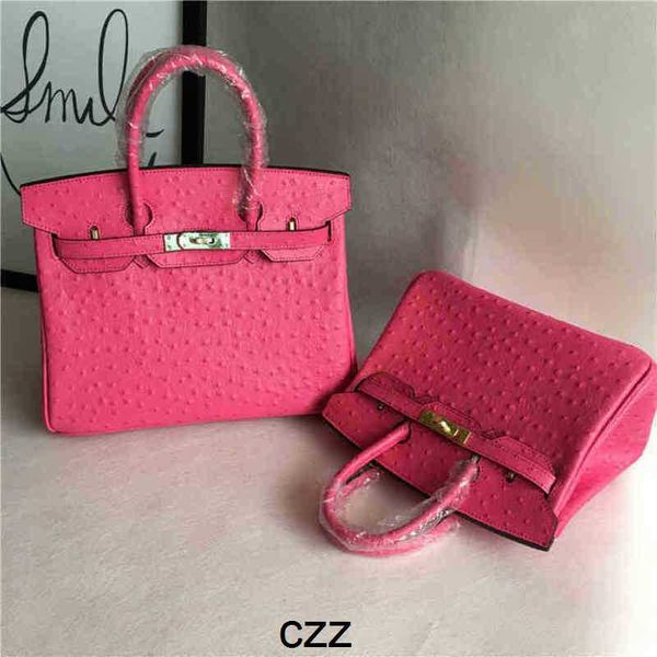 

ostrich handbag birkins handbags designers hand fashion pattern portable single shoulder diagonal women's rose pink genuine leather