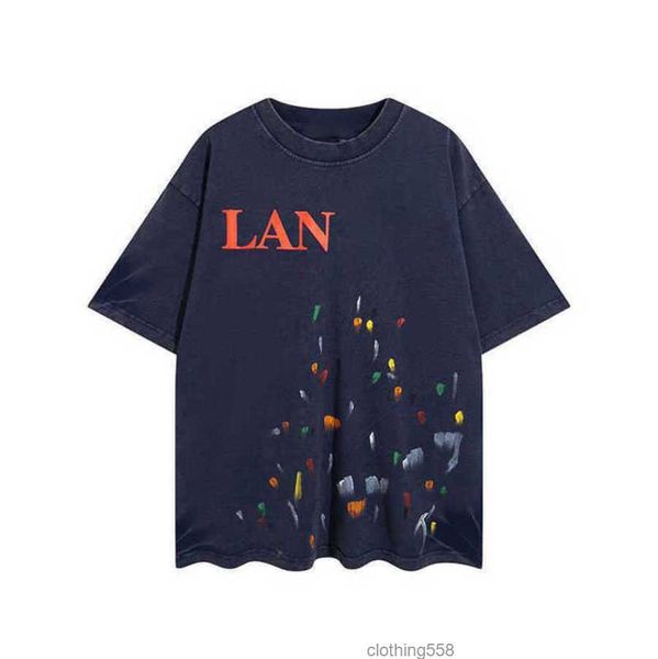 

2023 designer lanvins letter printing ink splashing color dots short sleeve men's and women's lovers t-shirt trend navy, White;black