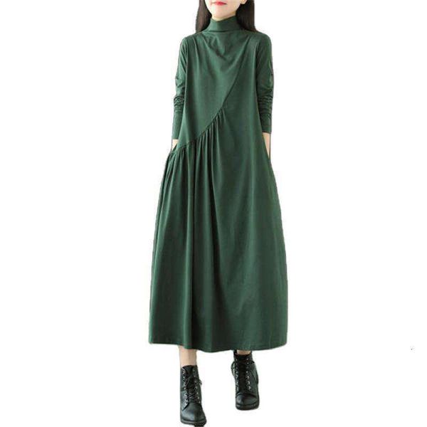 

womens dress spring art refurtive loose half high collar mid length, Black;gray
