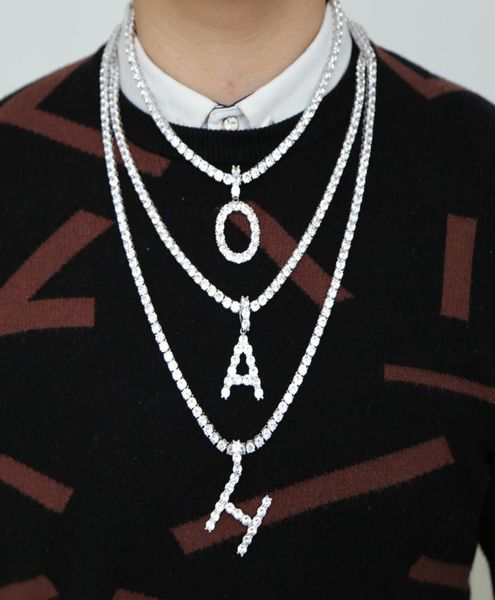 

az women men rock hip hop bling jewelry iced out cz alphabet pendant personalized name tennis chain initial necklace1627088, Silver