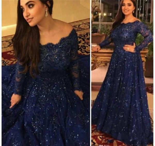 

elegant dark navy plus size evening dresses long sleeves bateau sequined lace a line long formal evening guest gowns custom9630606, Black;red