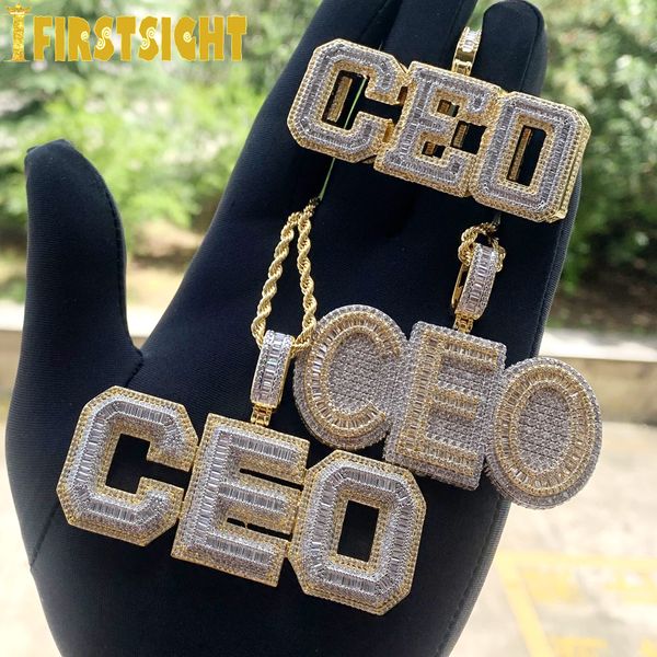 

pendant necklaces iced out bling cz ceo necklace two tone color cubic zirconia letters hip hop men women jewelry 230803, Silver