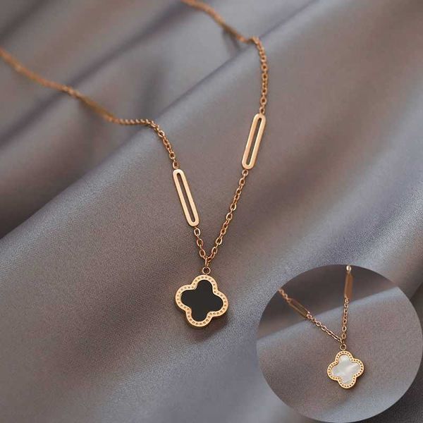 

four-leaf clover titanium steel women 18k rose gold non fading jewelry net red versatile collar chain necklace, Silver