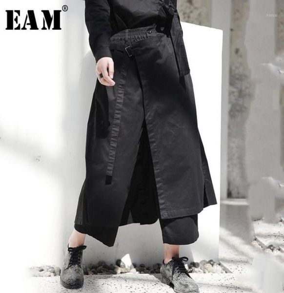 

women039s pants capris 2022 spring high elastic waist black loose vent long wide leg trousers women fashion tide ji08414847697, Black;white