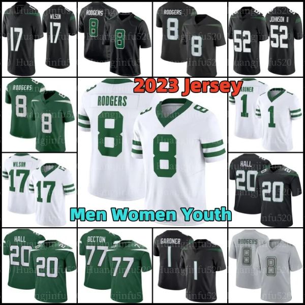 

custom new york''jets''aaron rodgers ahmad sauce gardner football jersey garrett zach wilson breece hall allen lazard qu, Black;red