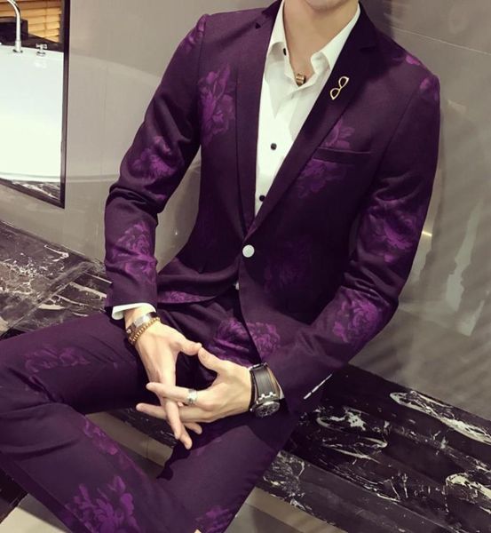 

whole groom wedding mens suits 2 piecesset slim fit latest design peony floral printed tuxedo terno masculino prom suits wit1779153, White;black