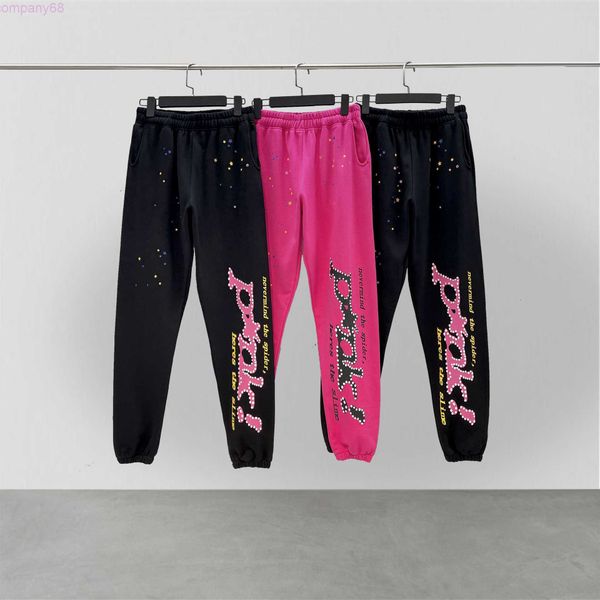 

men and women fashion pants sweatpants youngthug sp5der pink street graffiti with fur loop guard couples, Black