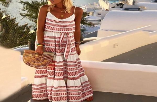 

boho women loose dress 2020 vneck striped spaghetti strap long maxi dress women evening party beach dresses sundressj307133997, Black;gray