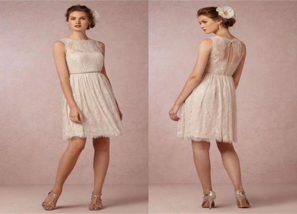 

2021 bridesmaids dresses vintage lace jewel neck sleeveless a line light champagne junior bridesmaid dresses knee length dl12884242, White;pink