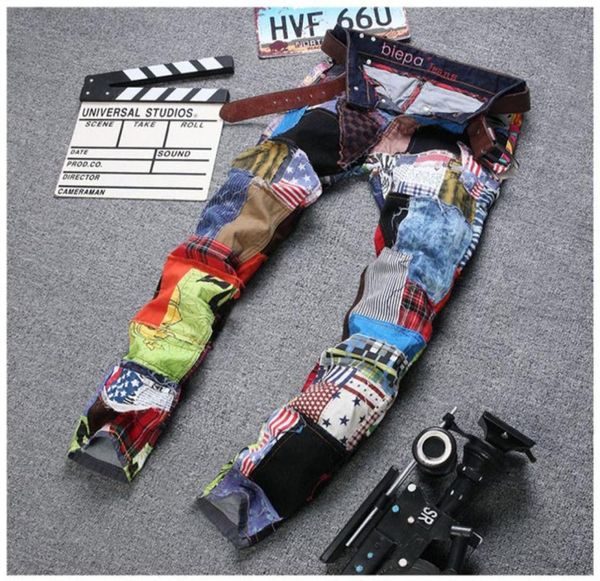 

wholefashion mens hip hop dance jeans clothing patchwork colorful regular fit designer night club jeans for men7494769, Blue