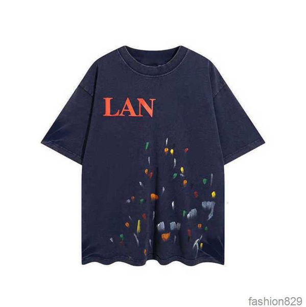 

2023 designer lanvins letter printing ink splashing color dots short sleeve men's and women's lovers t-shirt trend navy, White;black