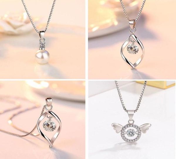 

pendant necklaces dainty zircon pearl heart necklace women choker hollow geometry silver color copper chain wedding girlfriend jew5217062
