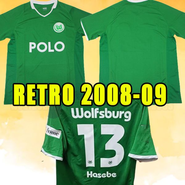 

08 09 wolfsburg retro soccer jerseys champion 2009 roussillon steffen weghorst klaus guilavogui baku men football shirt vintage, Black;yellow