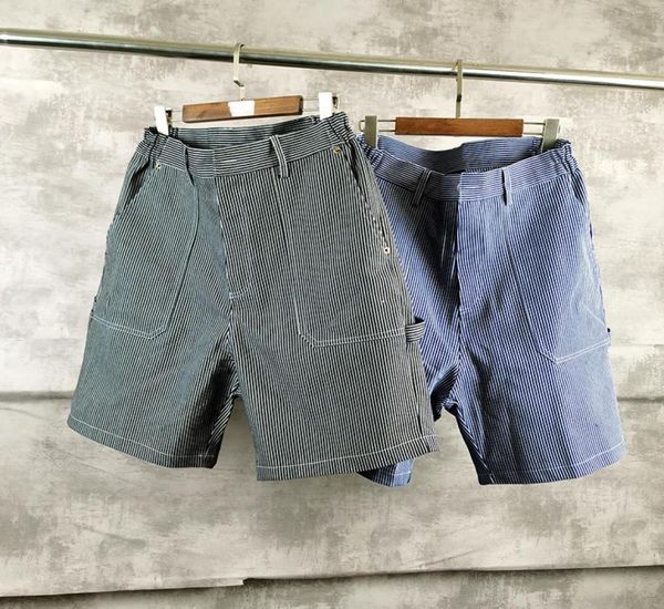 

japanese black and blue strip denim shorts for men casual straight color match overalls loose hip hop five point pants7851912