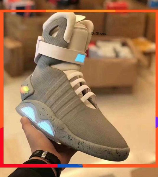 

automatic laces shoes air mag sneakers marty mcfly's led man back to the future glow in the dark gray mcflys sneaker with box us7-13, Black