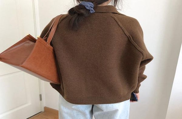 

ebaihui women cardigan sweaters lantern sleeve solid high street knitted v neck sweater oversize casual loose long sleeve chic kni8632108, White;black