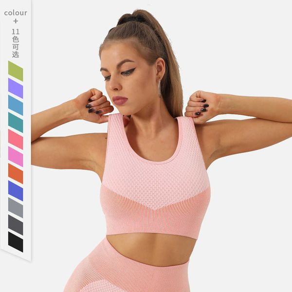 

contrast color seamless back yoga vest women's sports running bra shockproof quick drying breathable fitness underwear, White;red