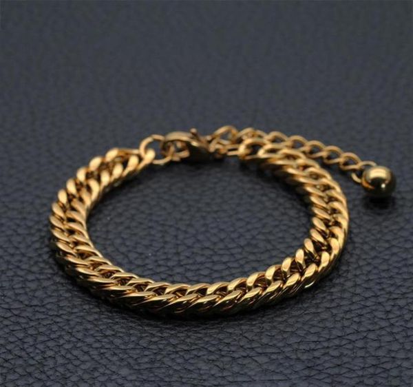 

bead gpld chain bracelets mens stainless steel cuban link charm chain on hand punk hip hop gifts for man accessories whole312t1698819, Black