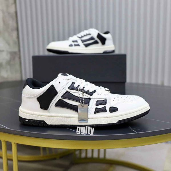 

designer men athletic shoes skelet bones runner women men sports shoes retro sneakers skel low running shoes genuine leather lace up 007, Black