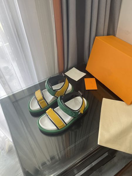 

leather sandals luxury suede real leather men women designer slippers summer with box shoes 0804, Black