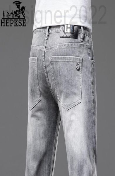 

men039s jeans designer h fashion brand european jeans men039s spring and summer korean slim fit elastic leggings high grade 5707203, Blue