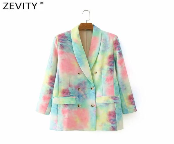

zevity women fashion double breasted colorful tiedye blazer coat female long sleeve casual outerwear suit chic brand ct5573158934, White;black