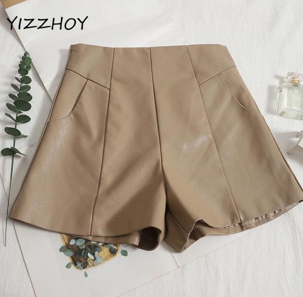 

women039s shorts yizzhoy autumn winter women fashion slim zipper straight wide leg office lady high waist solid color pu leathe2666058, White;black